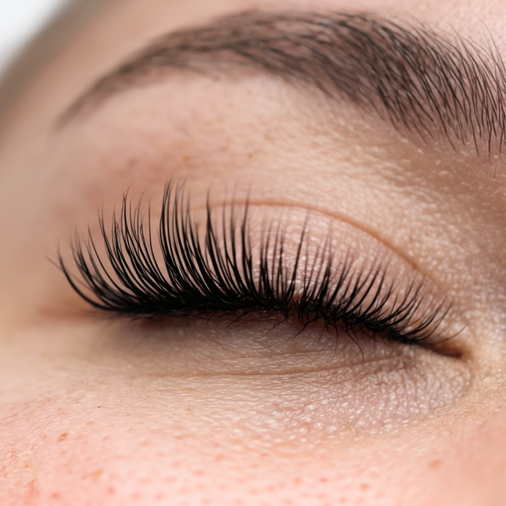 Eyelash extensions close-up detail